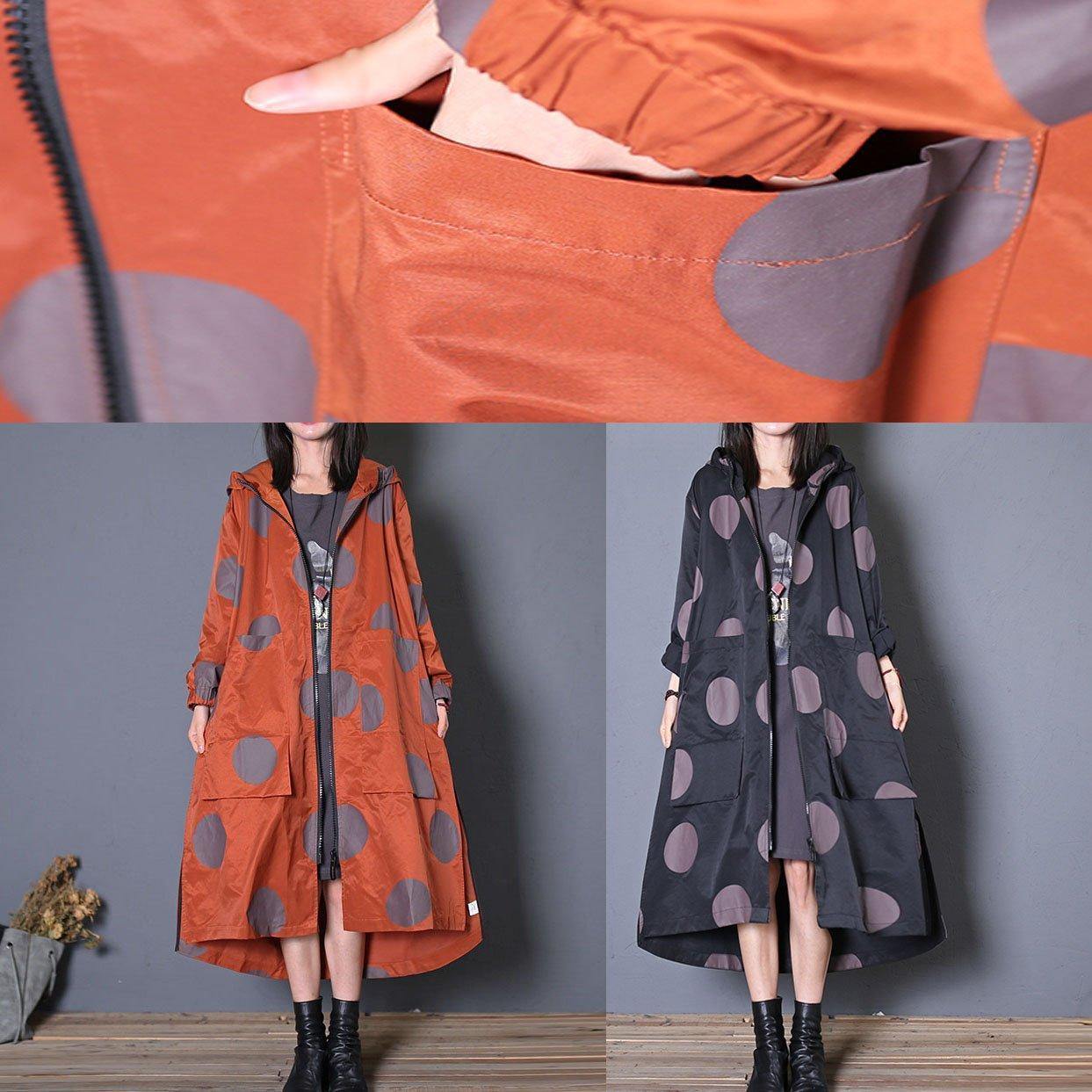 Italian hooded zippered Fine clothes red dotted Dresses coats fall - SooLinen