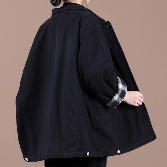 Italian lapel Button Down Fine spring Coats Women black loose outwears - SooLinen