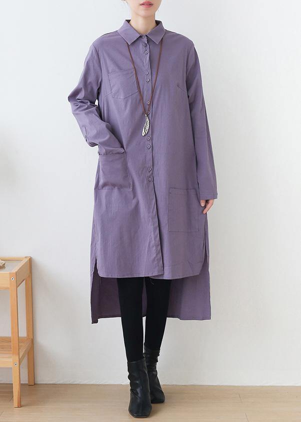 Italian lapel low high design clothes For Women Outfits purple Dresses - SooLinen