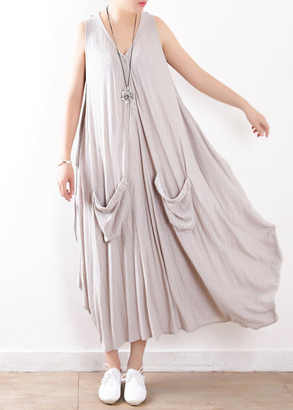 Italian light gray cotton dresses Soft Surroundings Fabrics sleeveless long summer Dress
