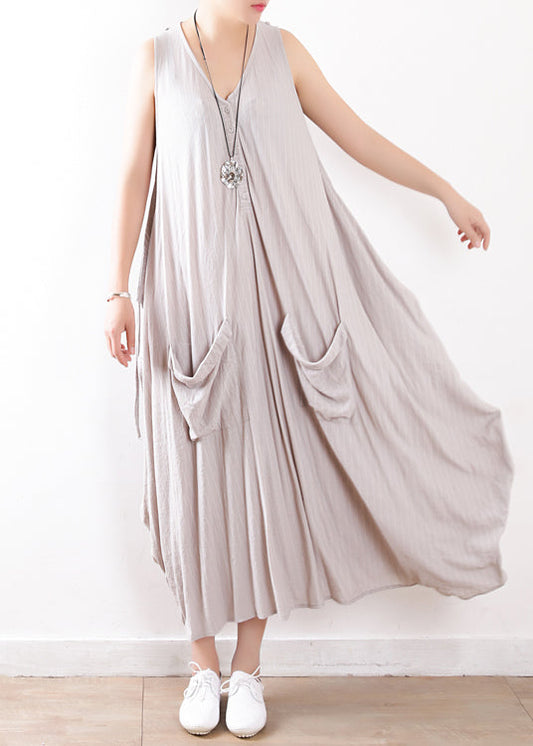 Italian light gray cotton dresses Soft Surroundings Fabrics sleeveless long summer Dress