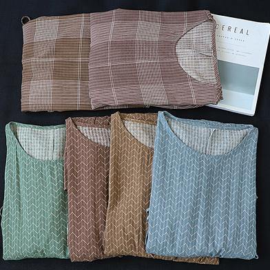 Italian o neck asymmetric cotton dresses Catwalk khaki plaid Dresses - SooLinen