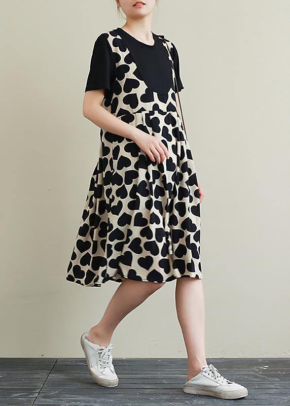 Italian o neck patchwork Tunics Catwalk black Heart print Dress - SooLinen