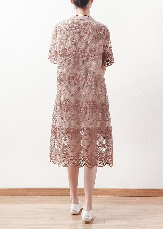 Italian o neck patchwork lace linen tunic pattern Omychic Photography khaki A Line Dress Summer