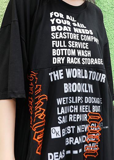 Italian o neck patchwork tulle cotton dresses Fabrics black print Traveling Dresses summer - SooLinen