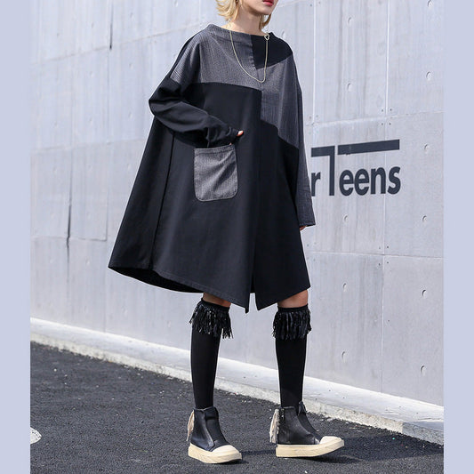 Italian patchwork Cotton quilting clothes Plus Size pattern black Knee Dress