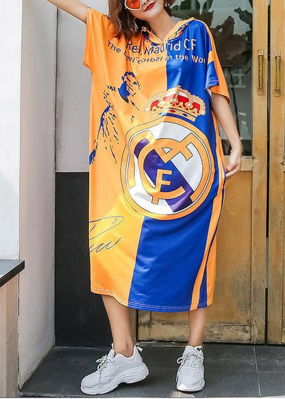 Italian patchwork color cotton quilting dresses hooded pritns Dresses summer Dresses - SooLinen