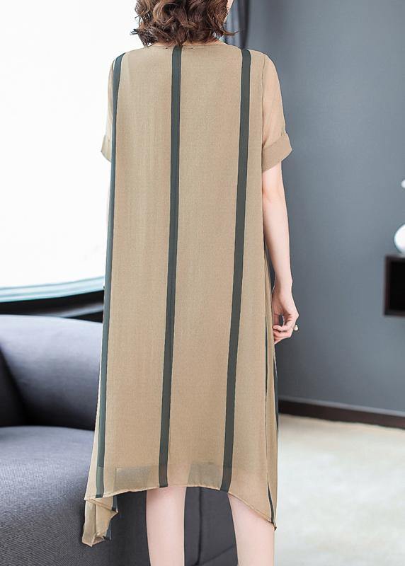 Italian short sleeve silk clothes For Women plus size Shape striped short Dress sundress - SooLinen