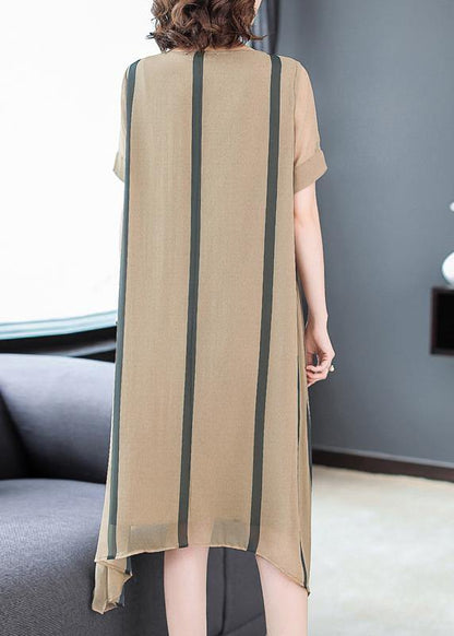 Italian short sleeve silk clothes For Women plus size Shape striped short Dress sundress - SooLinen