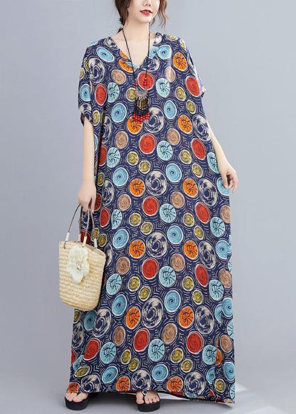 Italian v neck Batwing Sleeve blue dotted Maxi Dresses - SooLinen