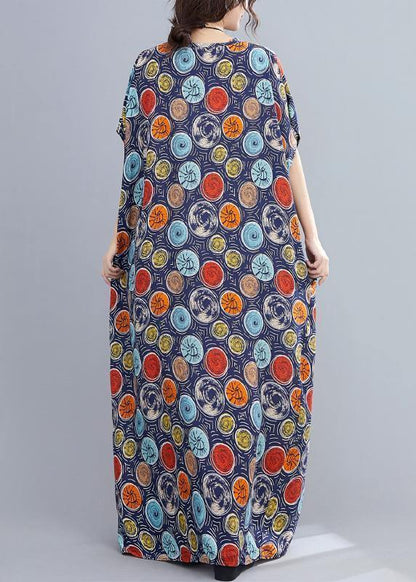 Italian v neck Batwing Sleeve blue dotted Maxi Dresses - SooLinen