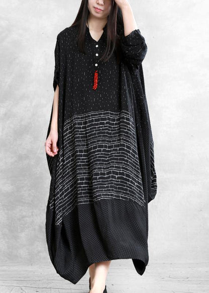 Italian v neck patchwork summer dresses Work black print Dress - SooLinen