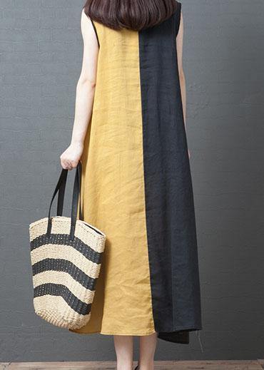 Italian v neck pockets cotton box top Christmas Gifts yellow summer dress - SooLinen