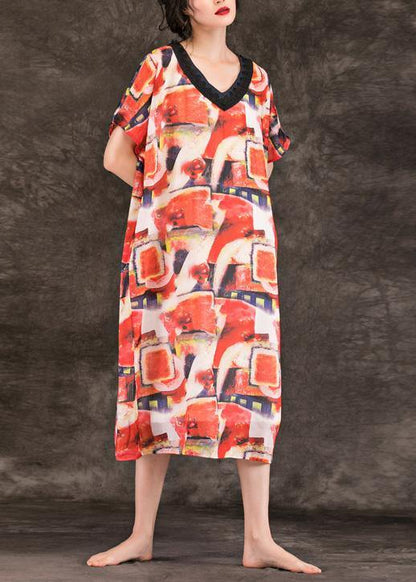 Italian v neck pockets dress multicolor Dress summer - SooLinen