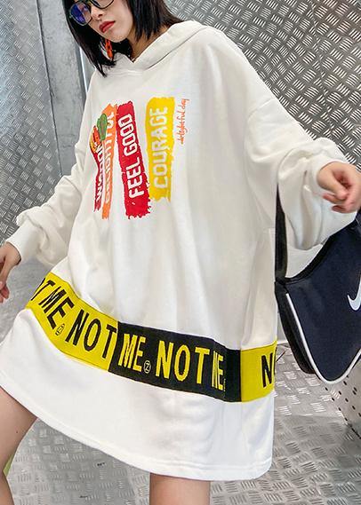 Italian white Letter dress hooded patchwork Art Dress - SooLinen