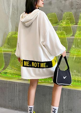 Italian white Letter dress hooded patchwork Art Dress - SooLinen