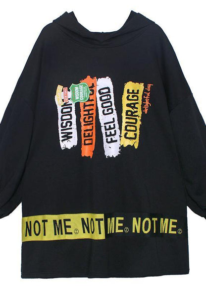 Italian white Letter dress hooded patchwork Art Dress - SooLinen