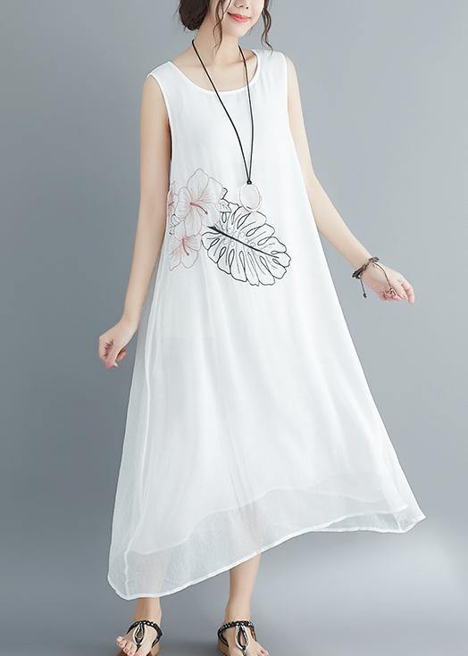 Italian white cotton blended clothes Omychic Runway Sleeveless embroidery long Summer Dresses - SooLinen