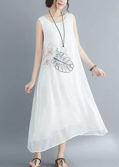 Italian white cotton blended clothes Omychic Runway Sleeveless embroidery long Summer Dresses - SooLinen