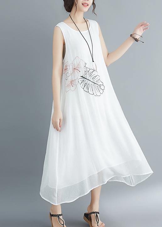 Italian white cotton blended clothes Omychic Runway Sleeveless embroidery long Summer Dresses - SooLinen