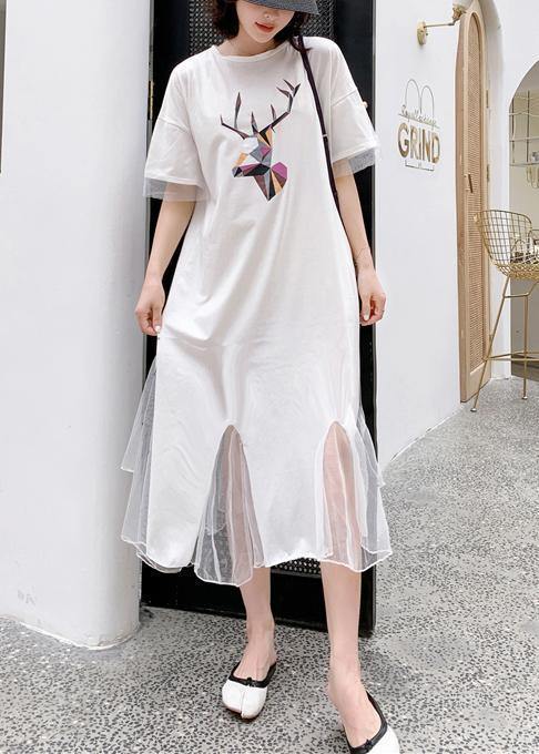 Italian white patchwork tulle cotton Tunics prints Traveling summer Dress - SooLinen