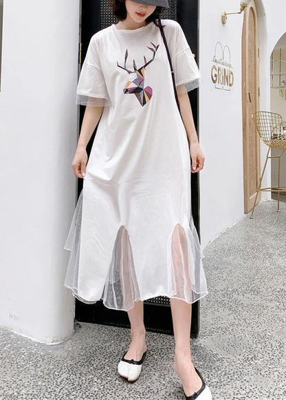 Italian white patchwork tulle cotton Tunics prints Traveling summer Dress - SooLinen