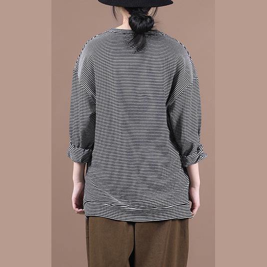 Italian white striped clothes For Women o neck Dresses fall blouses - SooLinen