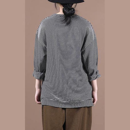 Italian white striped clothes For Women o neck Dresses fall blouses - SooLinen