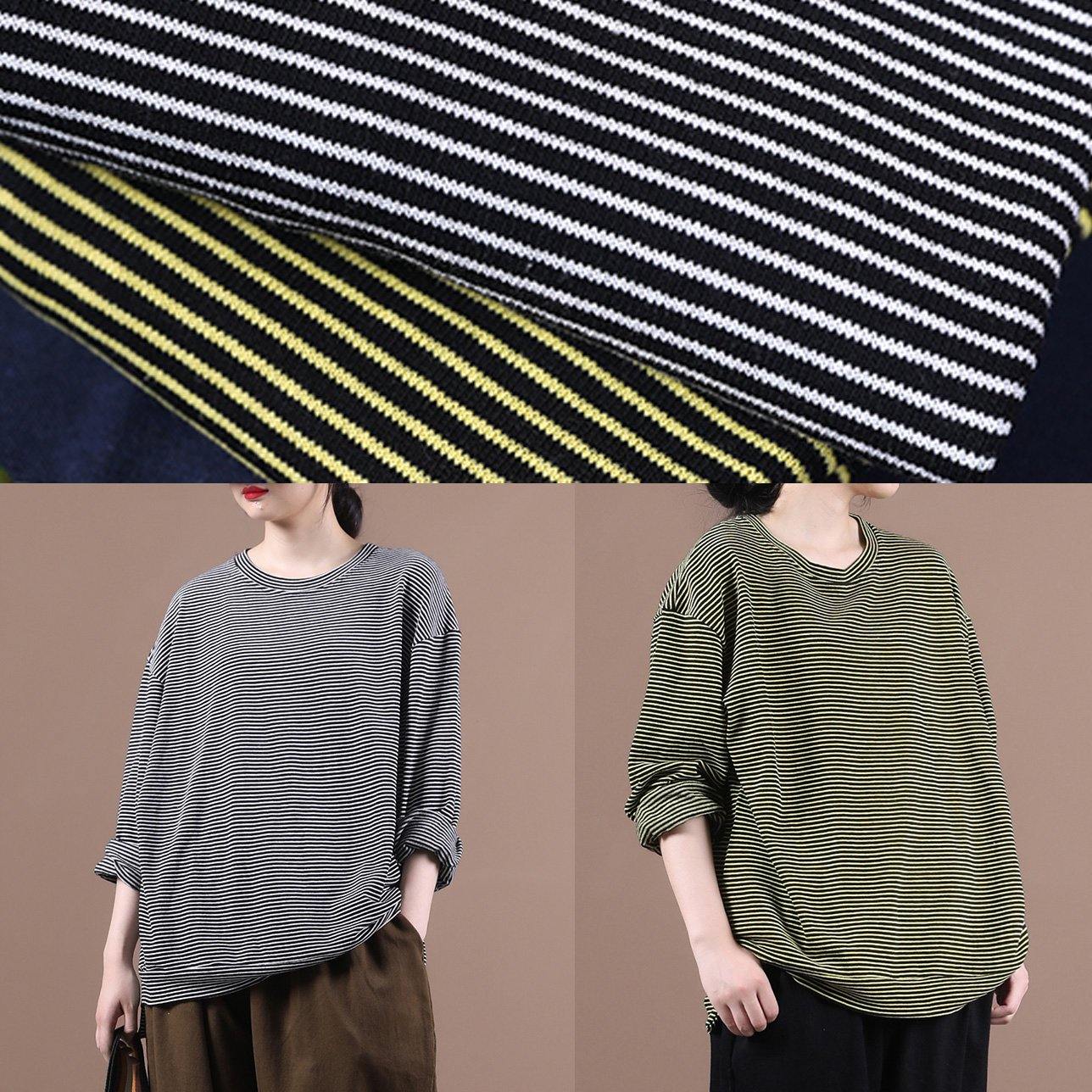 Italian white striped clothes For Women o neck Dresses fall blouses - SooLinen