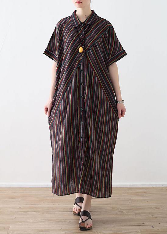 Italian yellow green linen dresses lapel collar Art summer shirt Dress - SooLinen