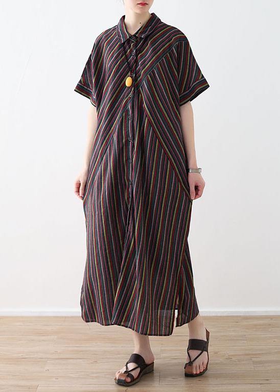 Italian yellow green linen dresses lapel collar Art summer shirt Dress - SooLinen