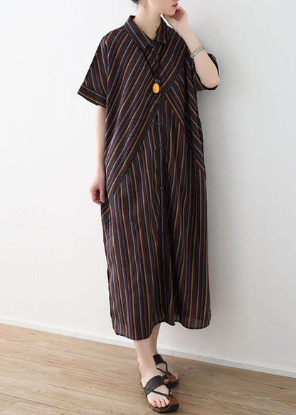 Italian yellow green linen dresses lapel collar Art summer shirt Dress - SooLinen