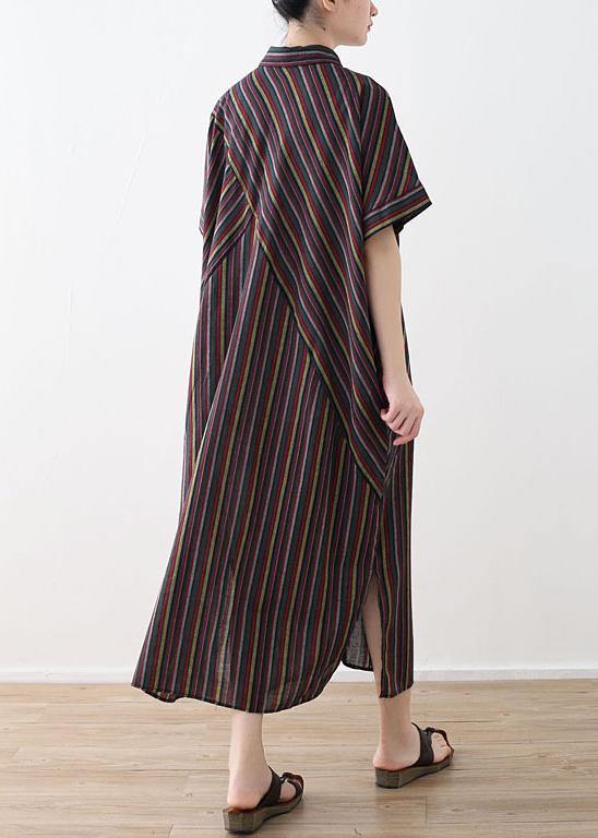 Italian yellow green linen dresses lapel collar Art summer shirt Dress - SooLinen