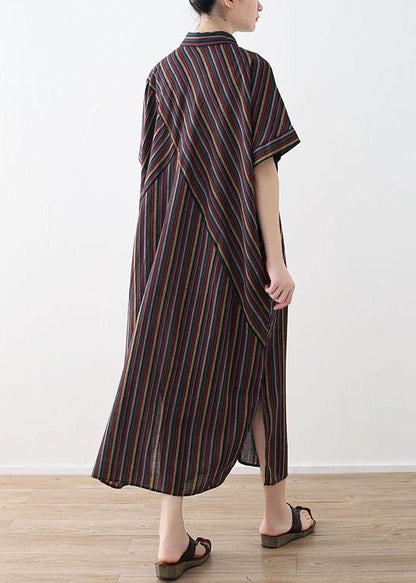 Italian yellow green linen dresses lapel collar Art summer shirt Dress - SooLinen