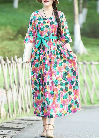 Italian O Neck Cinched Cotton Dresses Inspiration Yellow Dotted Dresses Summer