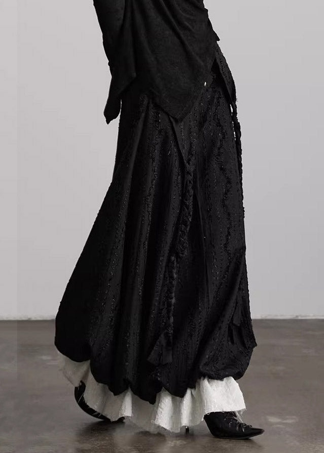Jacquard Black Embroidered Maxi Skirts Fall
