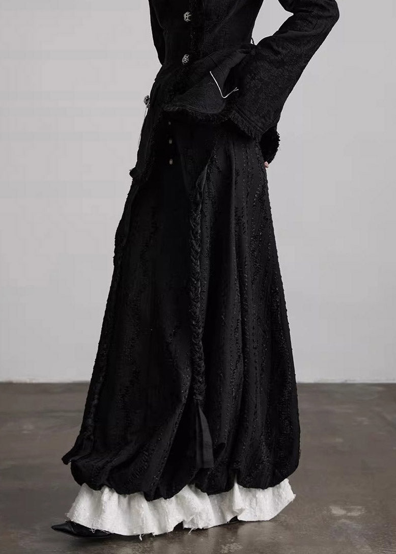 Jacquard Black Embroidered Maxi Skirts Fall