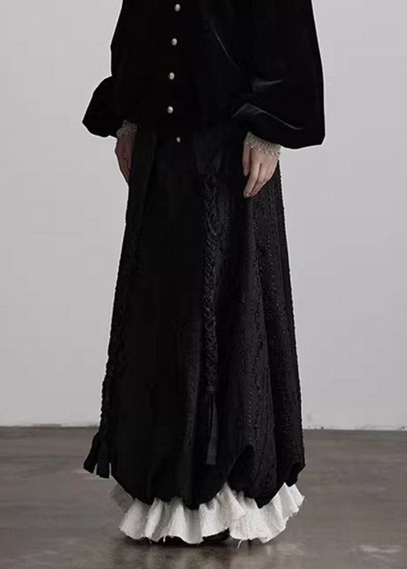 Jacquard Black Embroidered Maxi Skirts Fall