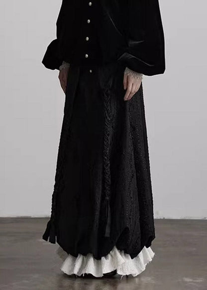 Jacquard Black Embroidered Maxi Skirts Fall