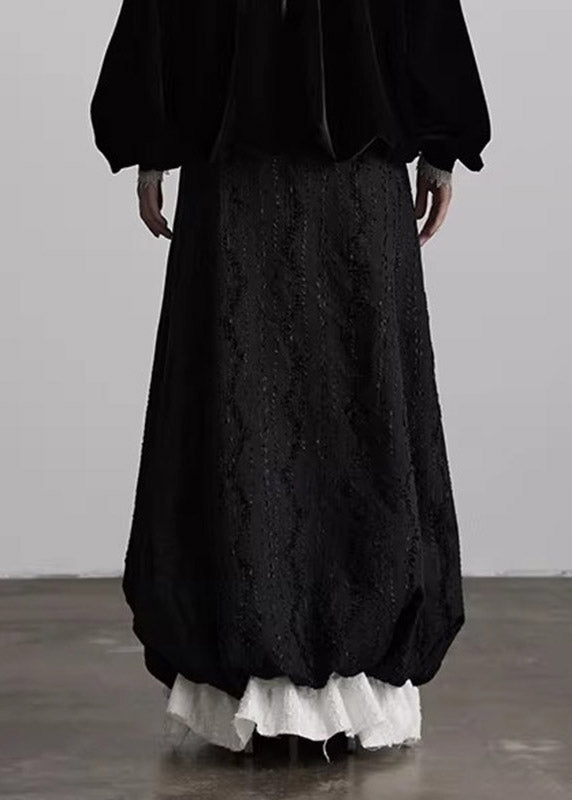 Jacquard Black Embroidered Maxi Skirts Fall