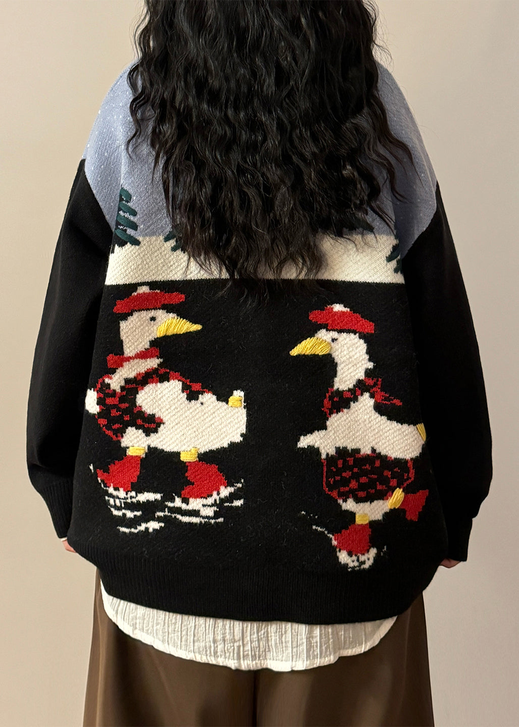 Jacquard Black O Neck Button Patchwork Knit Coats Spring