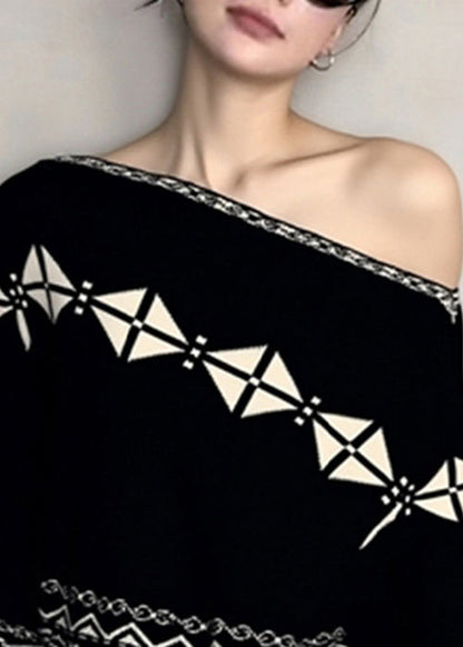 Jacquard Black Plaid Cozy Knit Sweater Fall