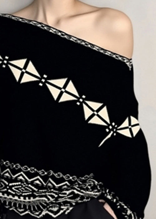 Jacquard Black Plaid Cozy Knit Sweater Fall