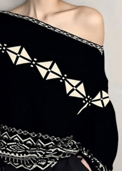 Jacquard Black Plaid Cozy Knit Sweater Fall