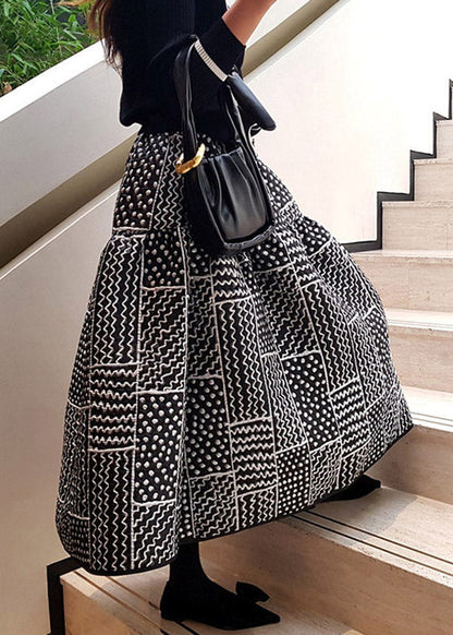 Jacquard Black Print Elastic Waist A Line Skirt Fall