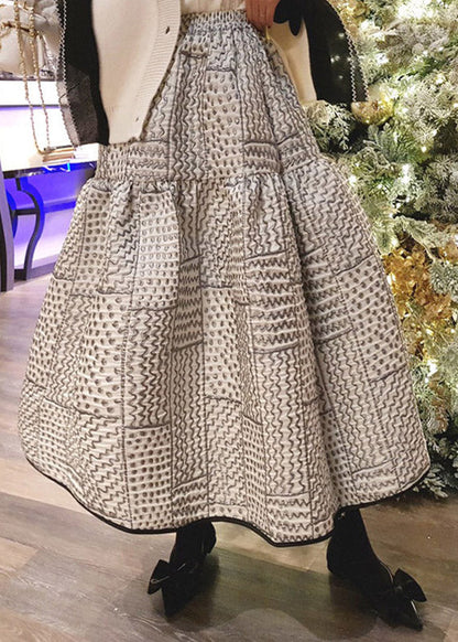 Jacquard Black Print Elastic Waist A Line Skirt Fall