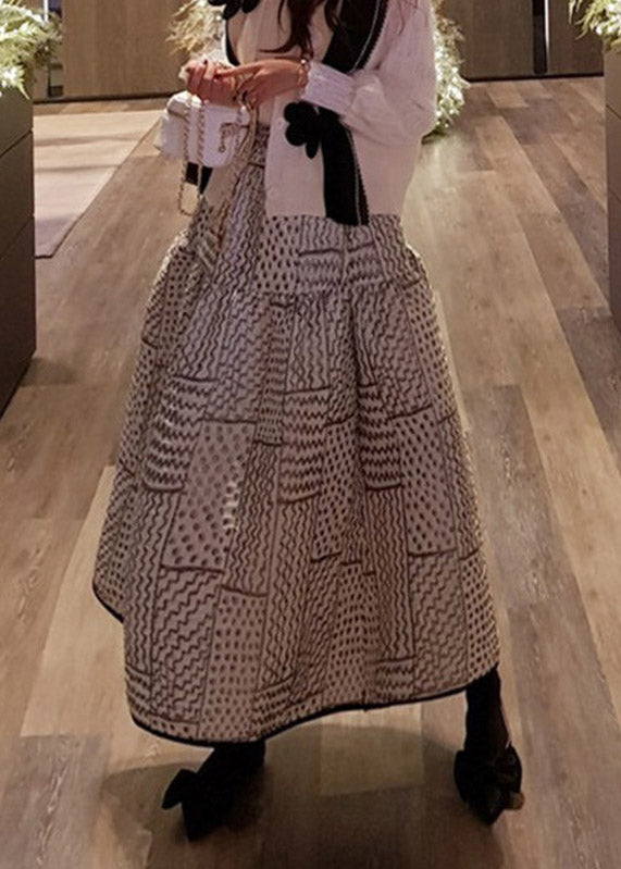 Jacquard Black Print Elastic Waist A Line Skirt Fall