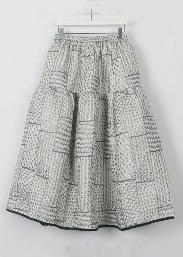 Jacquard Black Print Elastic Waist A Line Skirt Fall