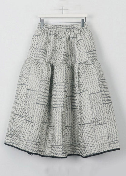 Jacquard Black Print Elastic Waist A Line Skirt Fall