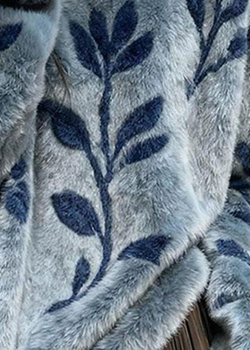 Jacquard Blue O-Neck Cozy Mink Hair Knitted Sweater Spring